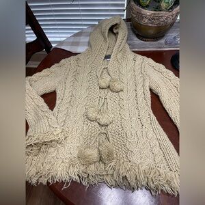 RARE Cardigan Hooded Fisherman Wool Chunky grandma